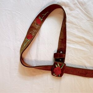 Leather Rose Embroidered Belt